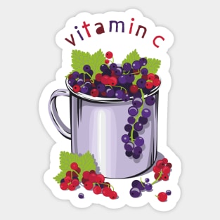 Mug with fresh black and red currant berries. Vitamin C Sticker